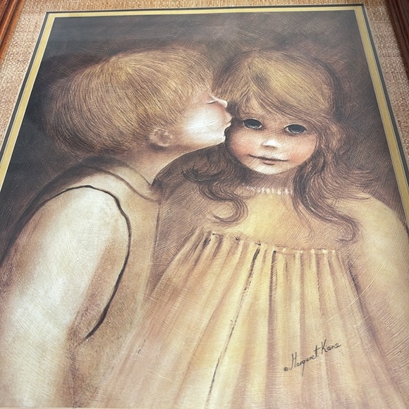 Vintage Margaret Kane A LITTLE KISS Big Eyes Art Print Signed Framed 20 X 17 - Picture 2 of 8